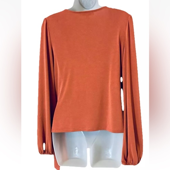 Lulus Women's Rust Orange Long Sleeve Faux Wrap Top Size Small - Picture 3 of 9
